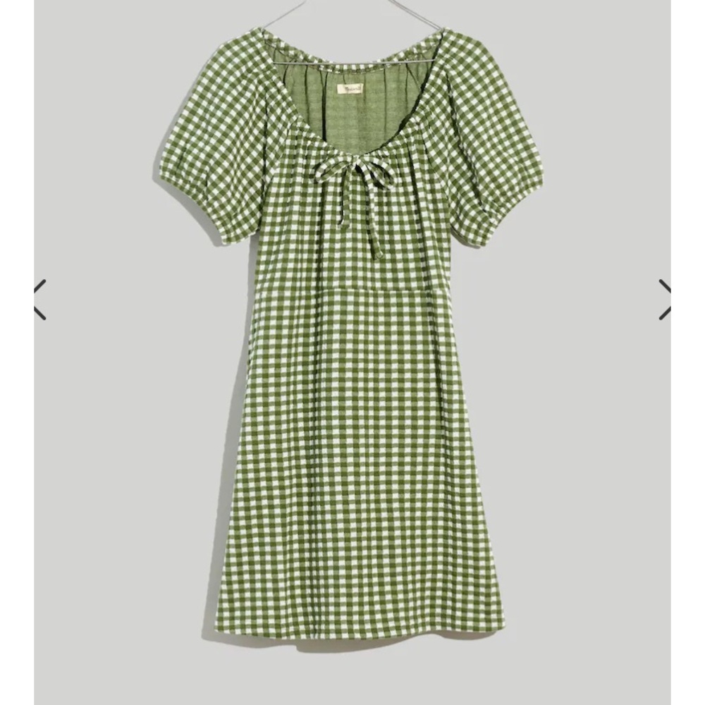 MADEWELL Jacquard Puff Sleeve Mini Dress in Gingham Check, sz XL NWT